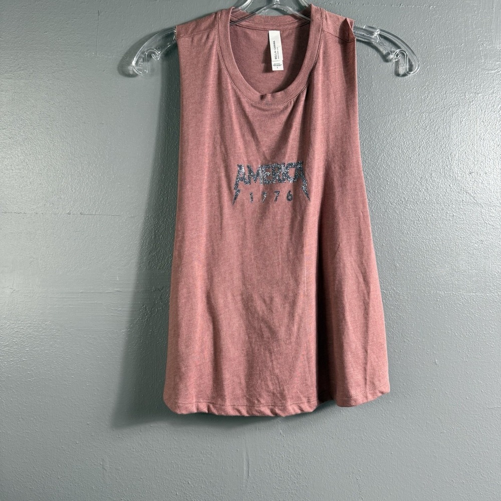 Bella Canvas America 1776 Graphic Muscle Tank‎ Top Mauve Pink Size L Large
